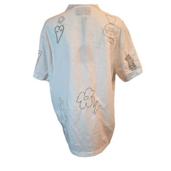 Free Planet Sunny Days Good Times Men Embroidered Short Sleeve Shirt Sz: M Ivory - Picture 2 of 12